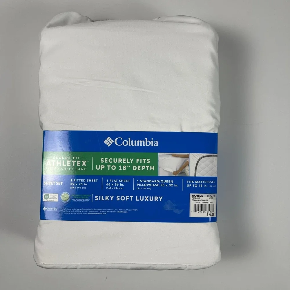 Columbia Athletex Silky Soft Luxury Twin Sheet Set White Lyocell Blend 3pc New